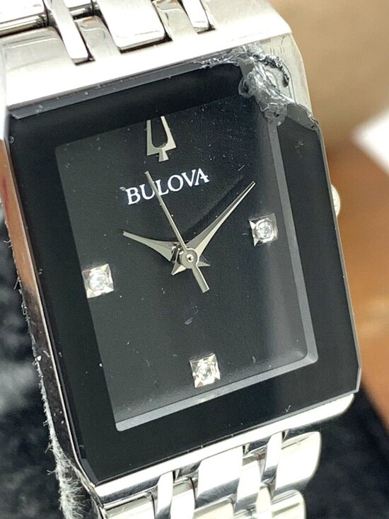 Bulova Women\'s Watch 96P202 Black Dial Diamond Quadra Silver BROKEN CRYSTAL main image 12